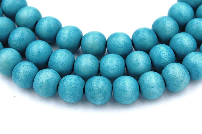 Island Blue Wood Round 12mm, Turquoise blue Boho Wood Beads -16 inch strand Hover Image