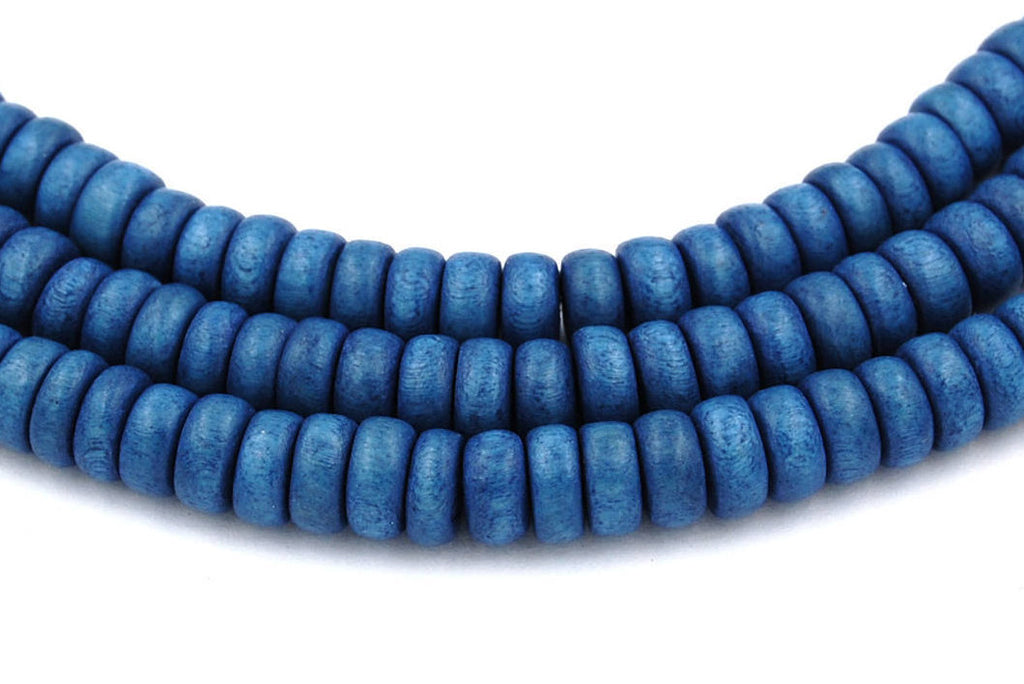 North Sea Blue Wood Rondelle 8x4mm, Blue Rondelle Boho Wood Beads -16 inch strand