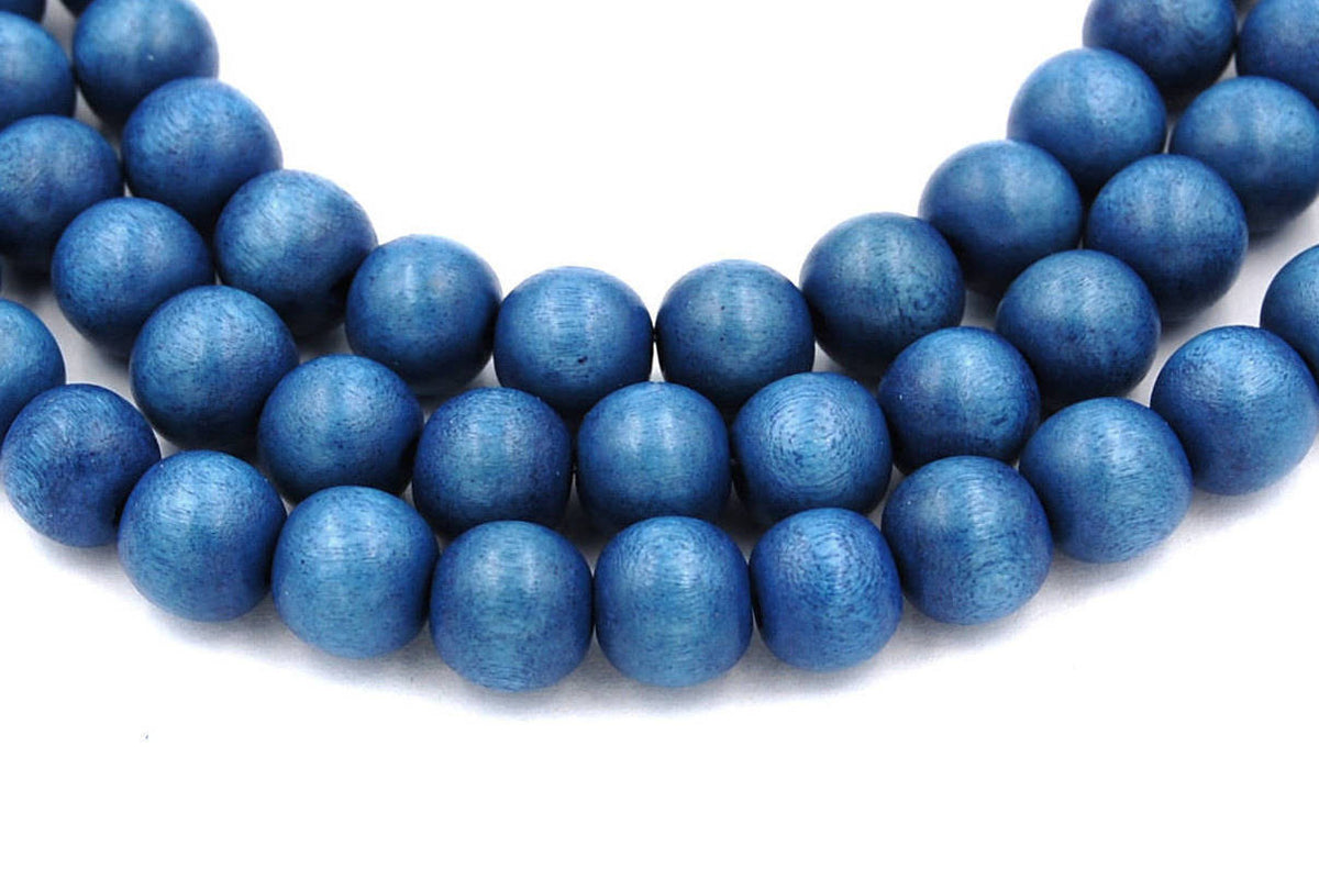North Sea Blue Wood Round 12mm, Blue Boho Wood Beads -16 inch strand