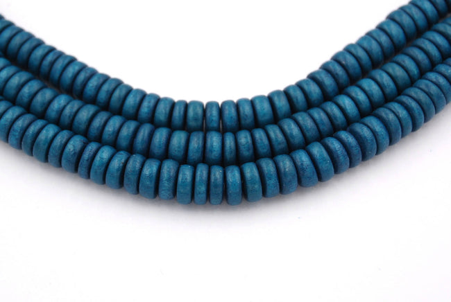 Ocean Deep Blue Wood Rondelle 8x4mm, Blue Rondelle Boho Wood Beads -16 inch strand Hover Image