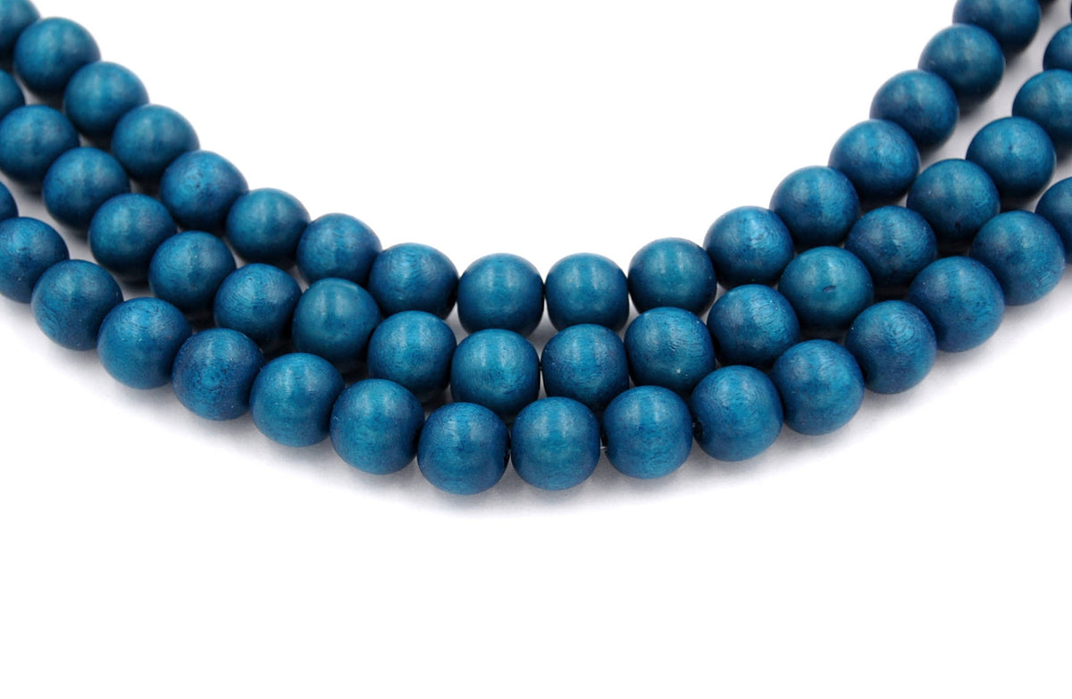 Deep Ocean Blue Wood Round 12mm, Blue Boho Wood Beads -16 inch strand