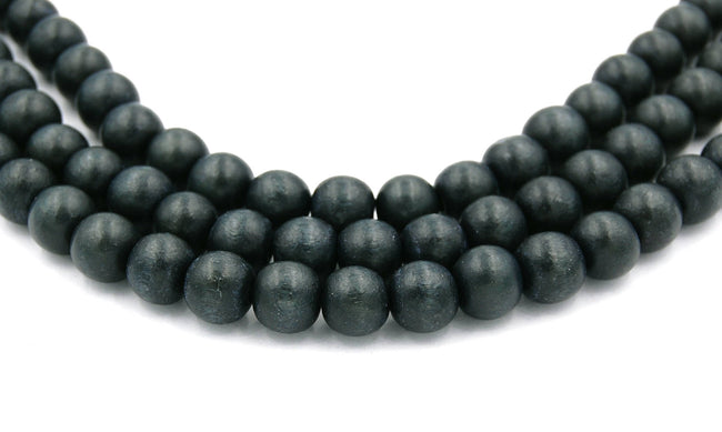 Black Forrest Green Wood Round 8mm, Green Boho Wood Beads Earth Green Beads -16 inch strand Hover Image