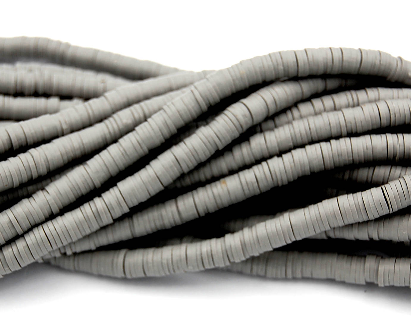 Flat Round Handmade Polymer Clay Bead Spacers, Gray, 6x1mm