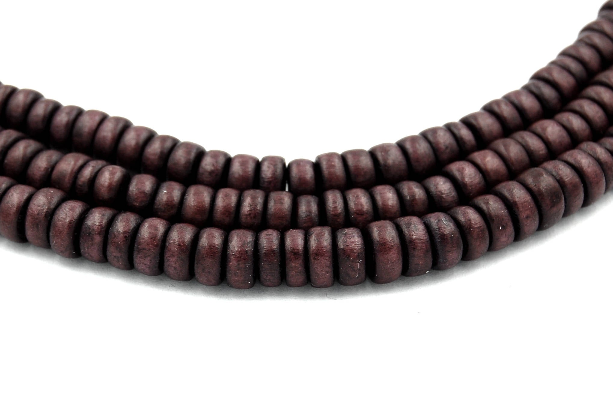 Raspberry Chocolate Brown Wood Rondelle 8x4mm, Dark Purple Brown Rondelle Boho Wood Beads -16 inch strand
