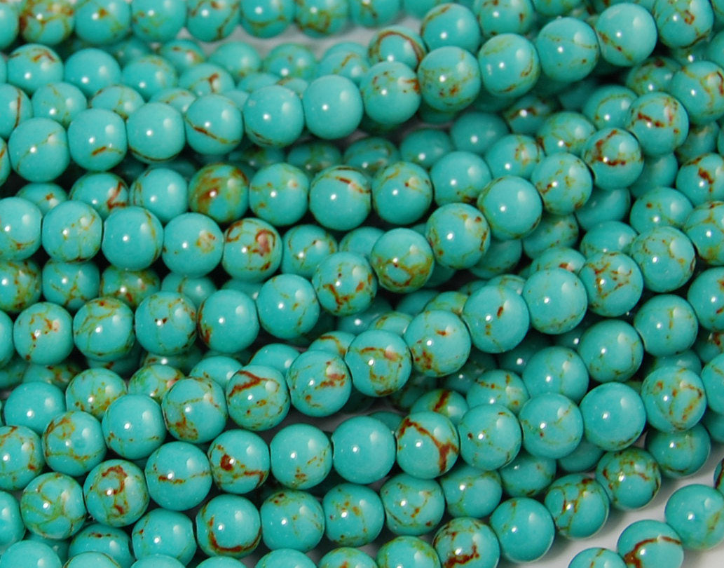 8mm Golden Matrix Turquoise Blue Resin Round Beads -15.5 inch strand