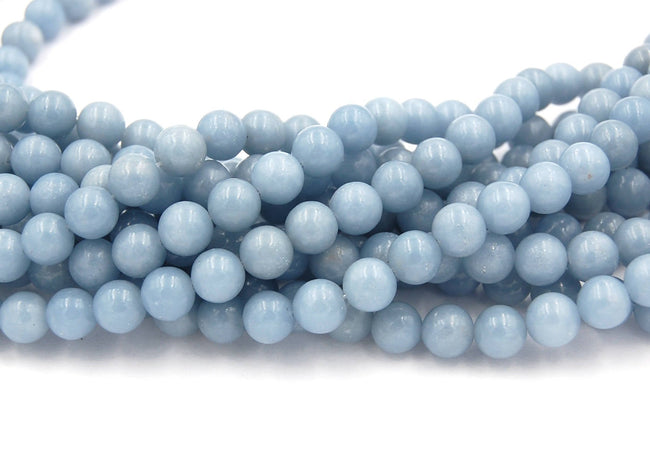 Angelite in glacier-blue 4mm, 6mm, 8mm, 10mm, 12mm round beads -15.5 inch strand Hover Image