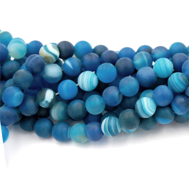 Matte Blue Striped Agate 8mm Frosted Rounds  -15 inch strand Main Image