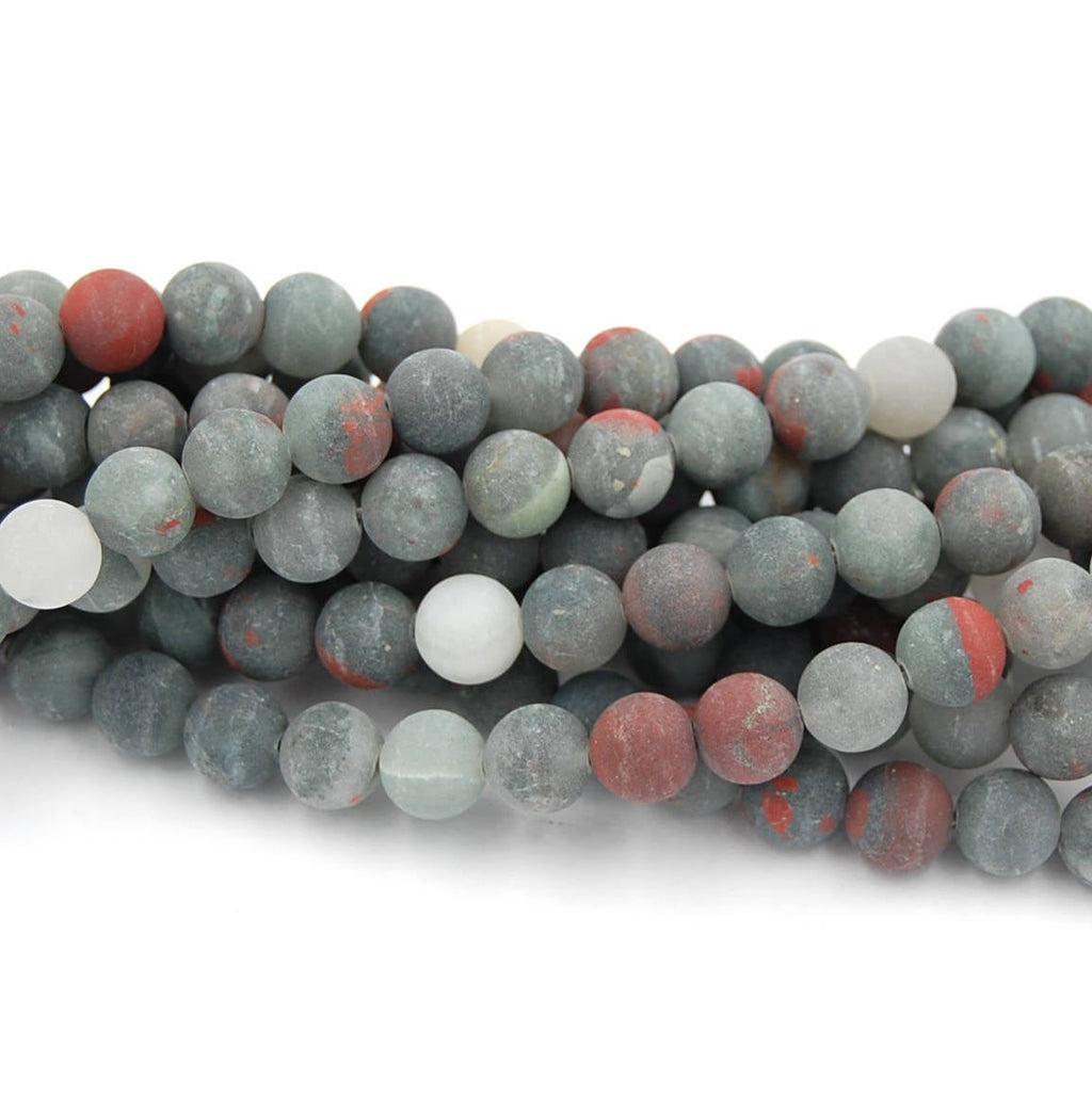Matte African Bloodstone Jasper 4mm, 6mm, 8mm, 10mm, 12mm Round Beads in Deep Red and Forrest Green -15 inch strand