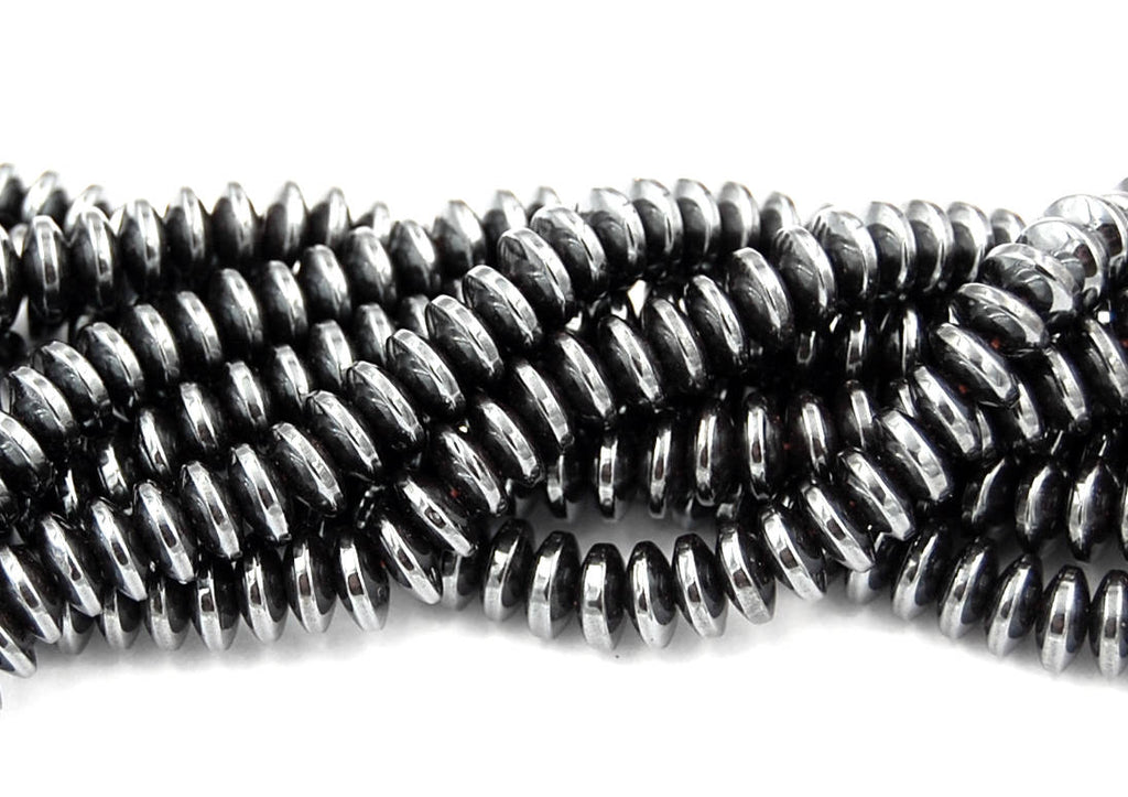 Hematite Flat Round Disk Shiny 8mm Beads -16 inch strand