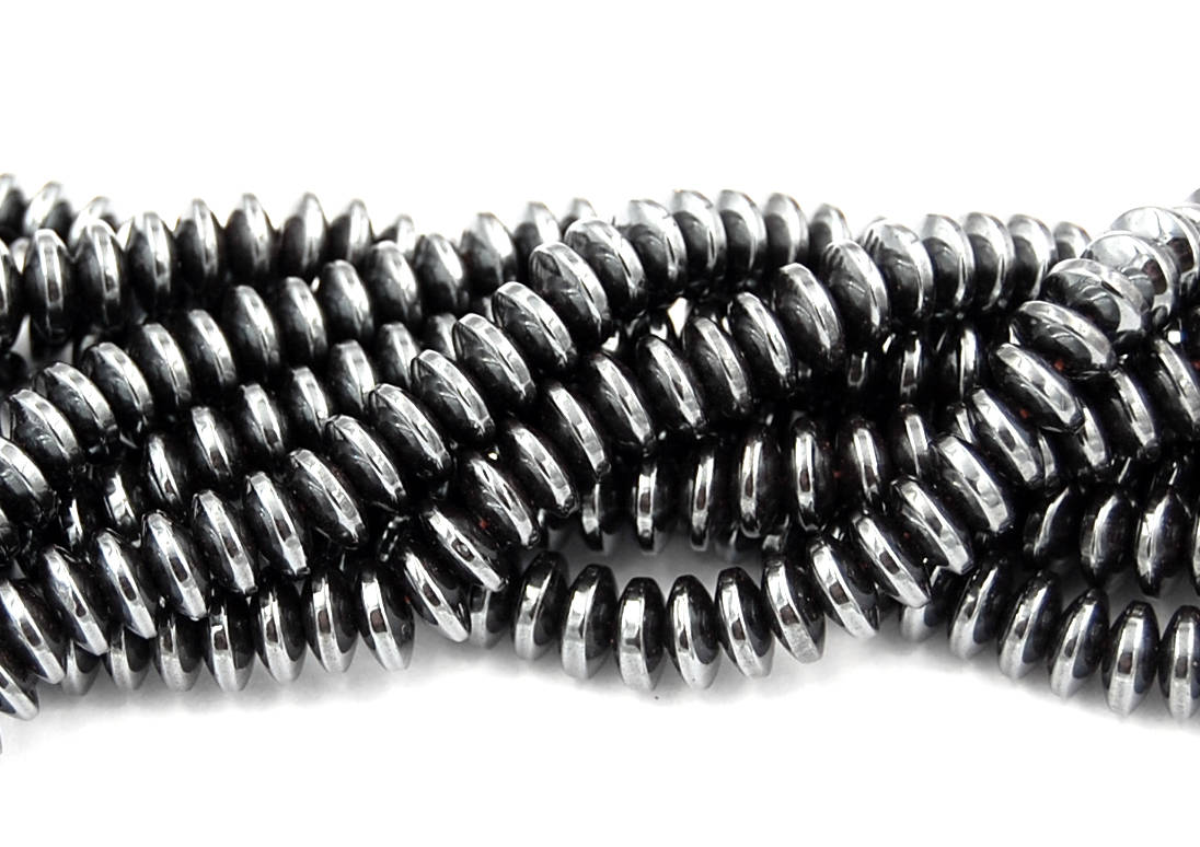 Hematite Flat Round Disk Shiny 8mm Beads -16 inch strand