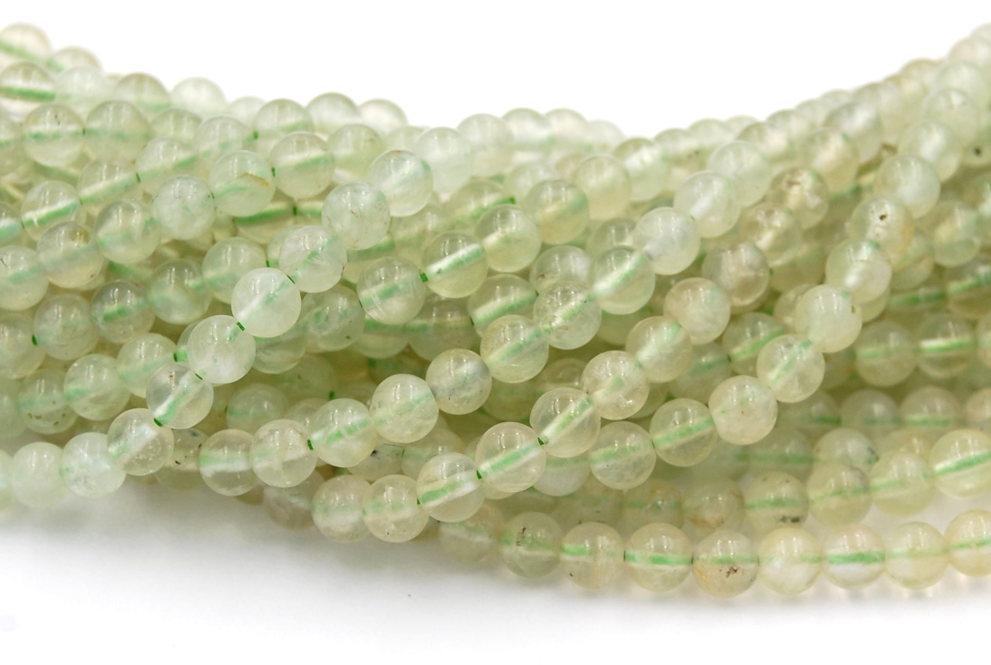 Prehnite 6mm Round beads in Misty Green- 15 inch strand
