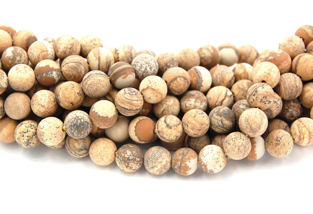 Matte Picture Jasper 4mm, 6mm, 8mm, 10mm, 12mm Round Beads -15 inch strand