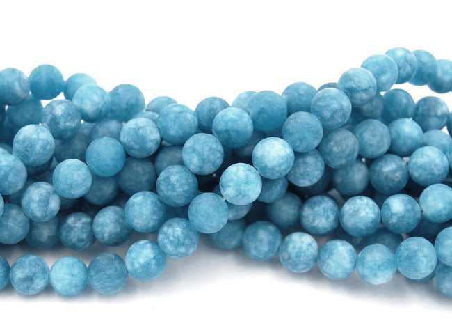 8mm Matte Gray Blue frosted Malaysia "Jade" Round Beads -15 inch strand Hover Image