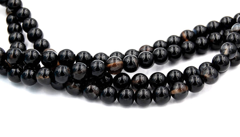 Black/Brown Agate 8mm Shiny round beads -15.5 inch strand