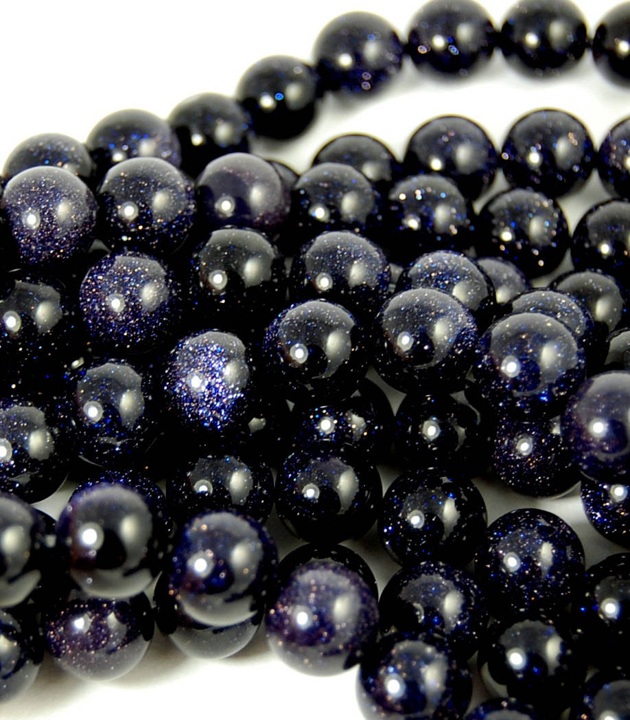 Blue Goldstone Beads 4mm 6mm 8mm 10mm 12mm, Full 15.5&quot; Strand, Blue Sandstone