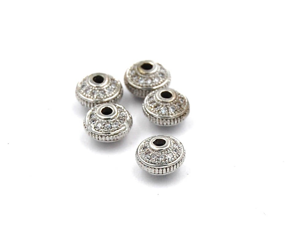 Clear Crystal Silver Cubic Zirconia Rondelle, 7x5mm