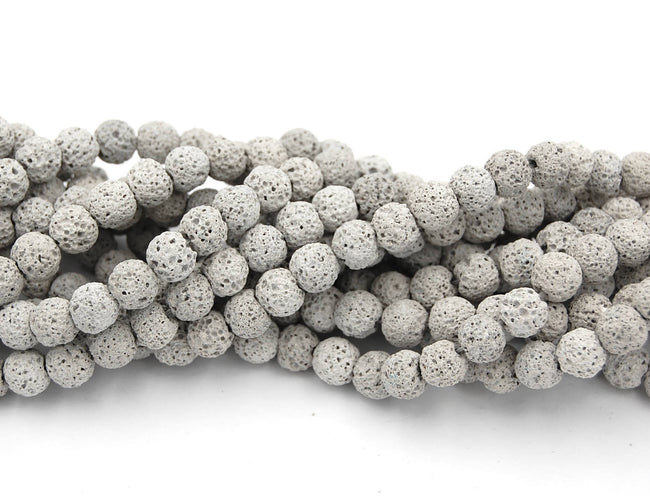 Light Gray Lava Rock Round 10mm Natural Lava Stone Beads -15.5 inch Hover Image