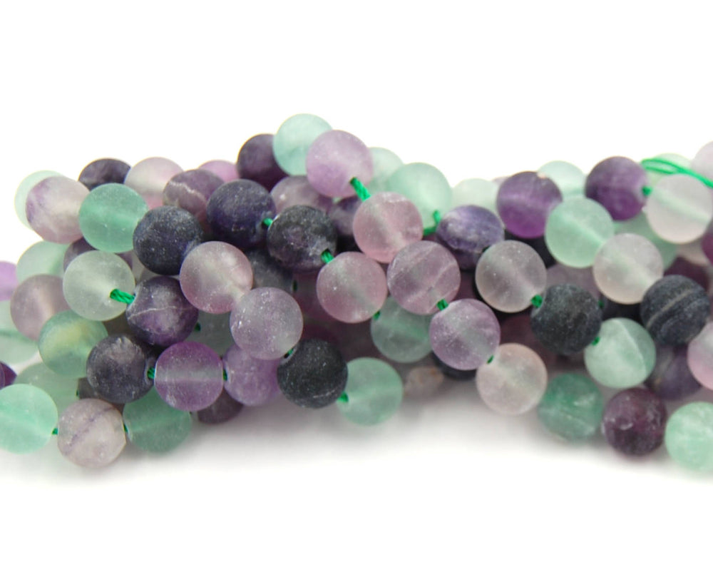 Matte Fluorite -8mm Rainbow Fluorite Frosted Round Beads-  14.5 inch strand