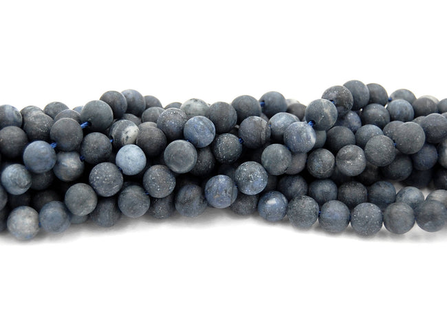 Matte Dumortierite Dark Blue/Gray 4mm 6mm 8mm 10mm Frosted Round Beads  -15.5 inch strand Hover Image