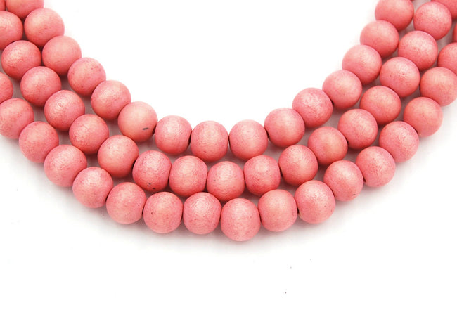 Pink Wood Round 6mm 8mm 10mm, Old World Pink Boho Wood Beads -16 inch strand Main Image