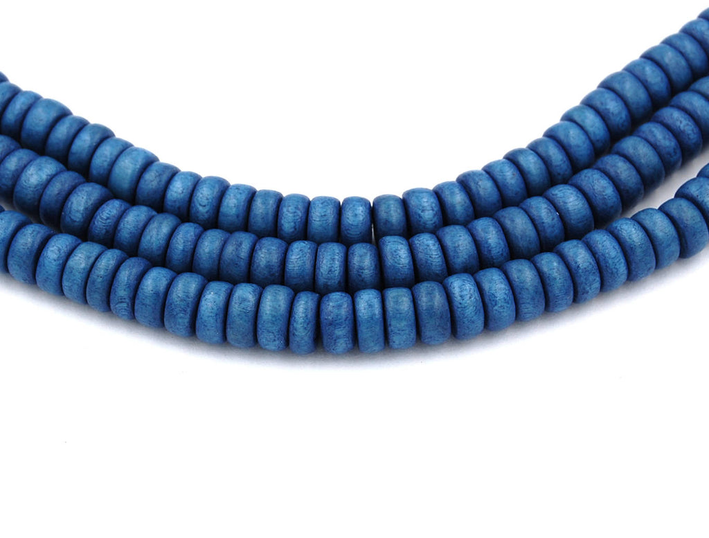 North Sea Blue Wood Rondelle 8x4mm, Blue Rondelle Boho Wood Beads -16 inch strand