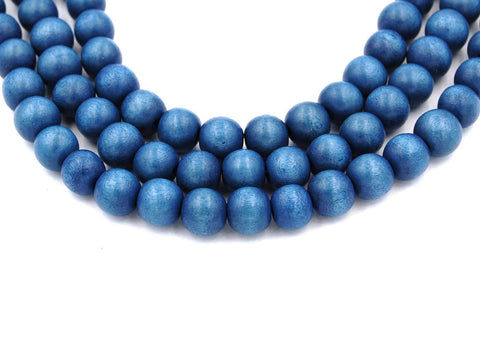 North Sea Blue Wood Round 10mm, Blue Boho Wood Beads -16 inch strand