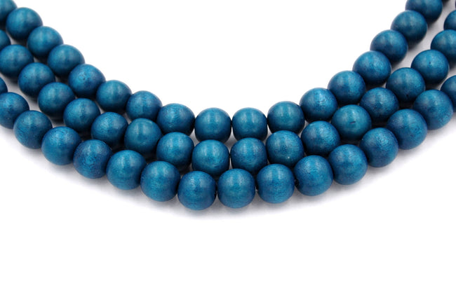 Deep Ocean Blue Wood Round 10mm, Blue Boho Wood Beads -16 inch strand Main Image