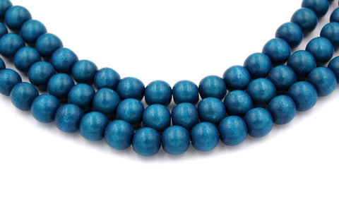 Deep Ocean Blue Wood Round 10mm, Blue Boho Wood Beads -16 inch strand