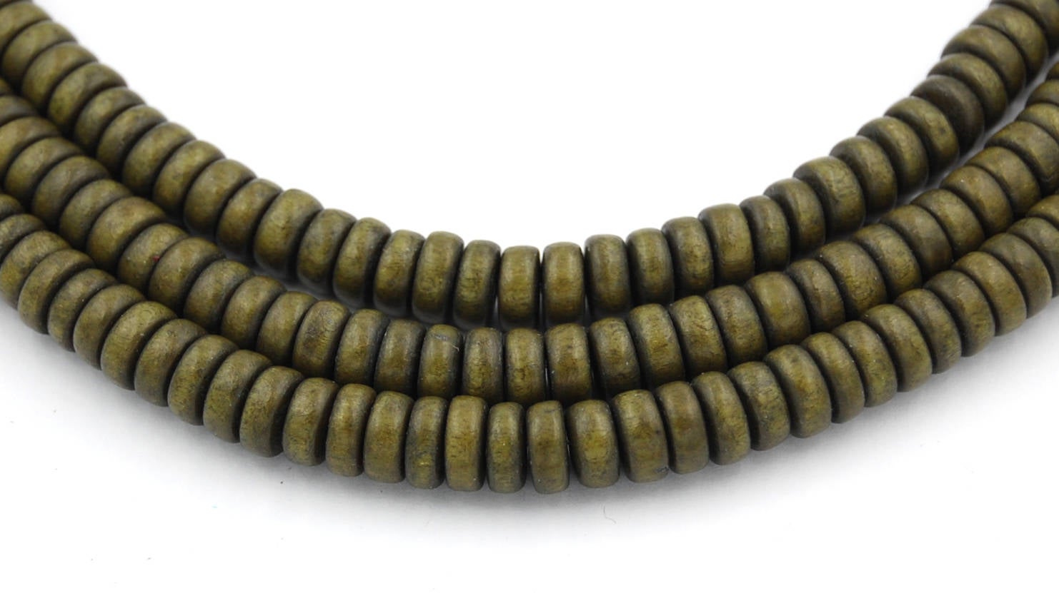 Olive Green Washed Wood 8mm, 10mm, 12mm, Rondelle 8x4mm, Green Rondelle Earth Boho Round Wood Beads -16 inch strand