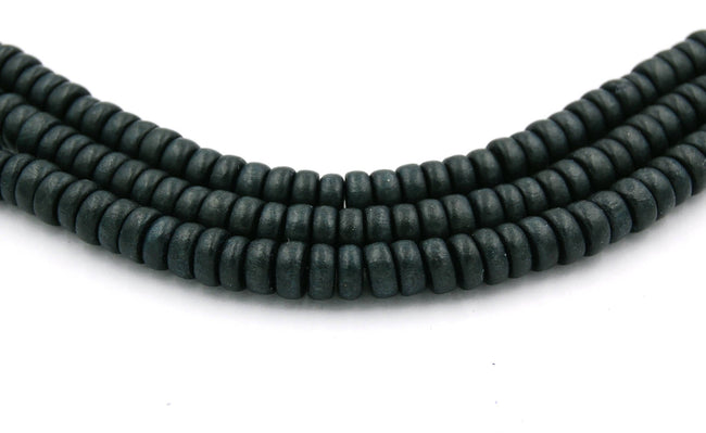 Black Forrest Gray Blue Wood Rondelle 8x4mm, Green Rondelle Earth Boho Wood Beads -16 inch strand Hover Image