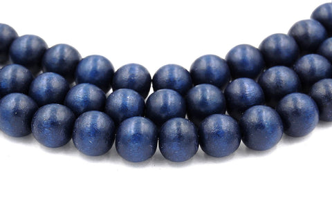 Starry Night Blue Wood Round 8mm, Blue Boho Wood Beads -16 inch strand