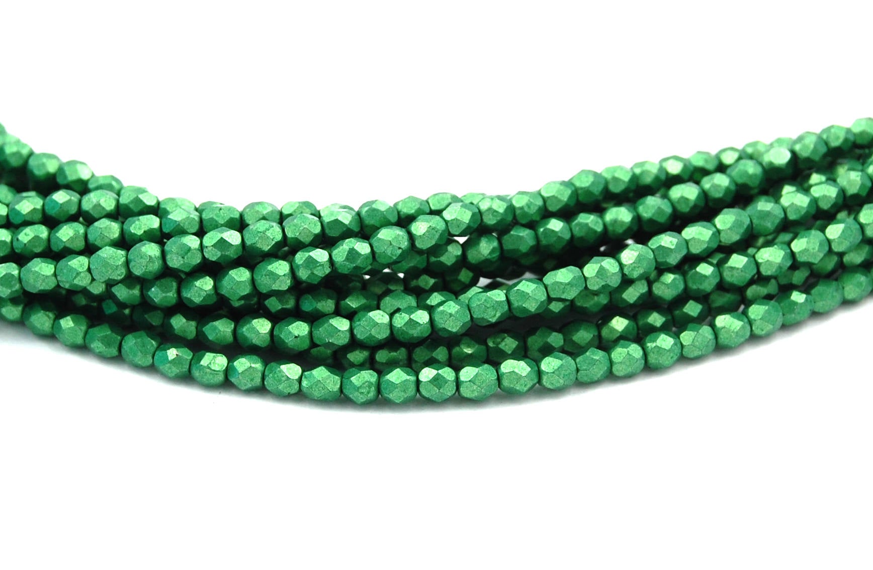 Saturated Metallic Kale Green Czech Glass Firepolished 6mm Beads -25
