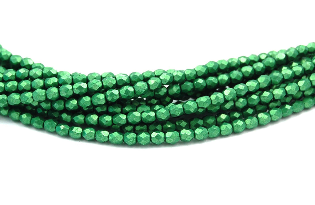 Saturated Metallic Kale Green Czech Glass Firepolished 6mm Beads -25