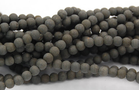 4mm Matte Pyrite Round Frosted Pyrite Beads  -15.5