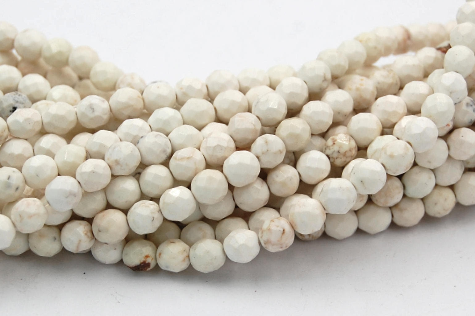 6mm Golden Matrix Creamy White Magnesite Faceted Round Beads -15.5 inch strand
