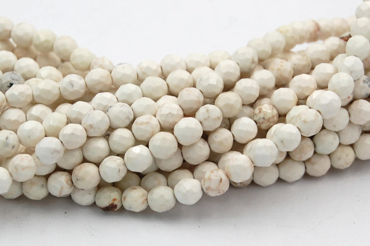 6mm Golden Matrix Creamy White Magnesite Faceted Round Beads -15.5 inch strand