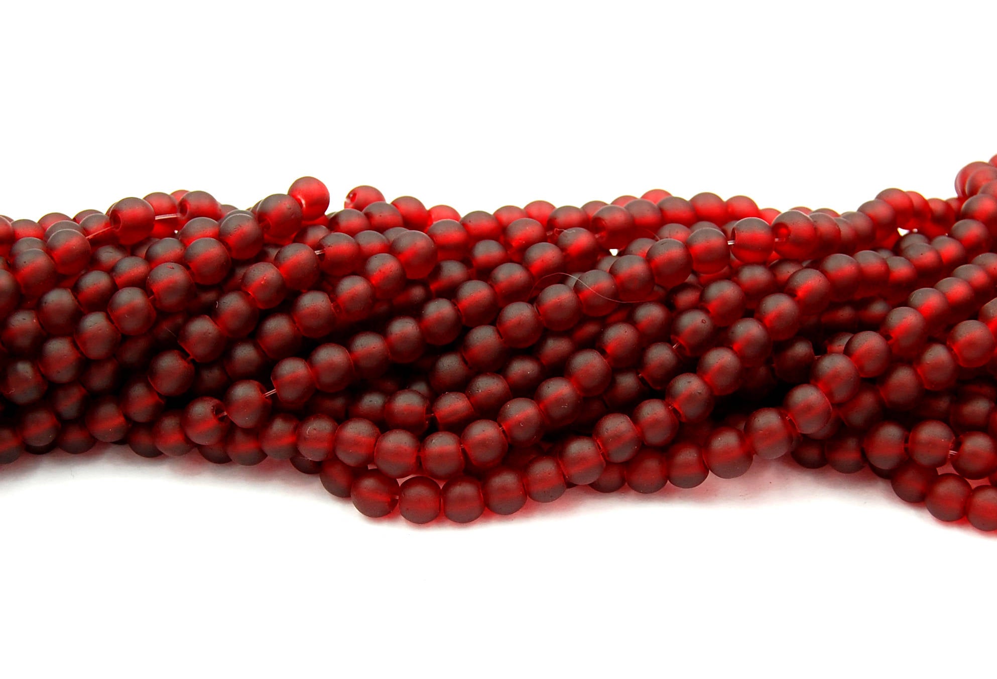 Garnet Red 6mm Frosted Matte Glass Round Druk Beads - 100pc