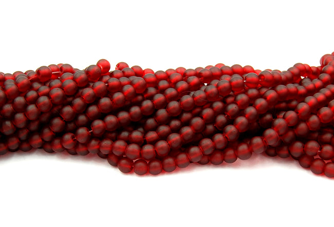 Garnet Red 6mm Frosted Matte Glass Round Druk Beads - 100pc Hover Image
