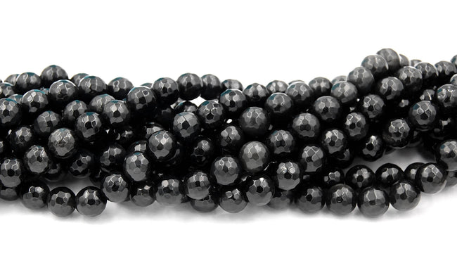 Black Obsidian (natural), faceted 8mm round-15 inch strand Hover Image