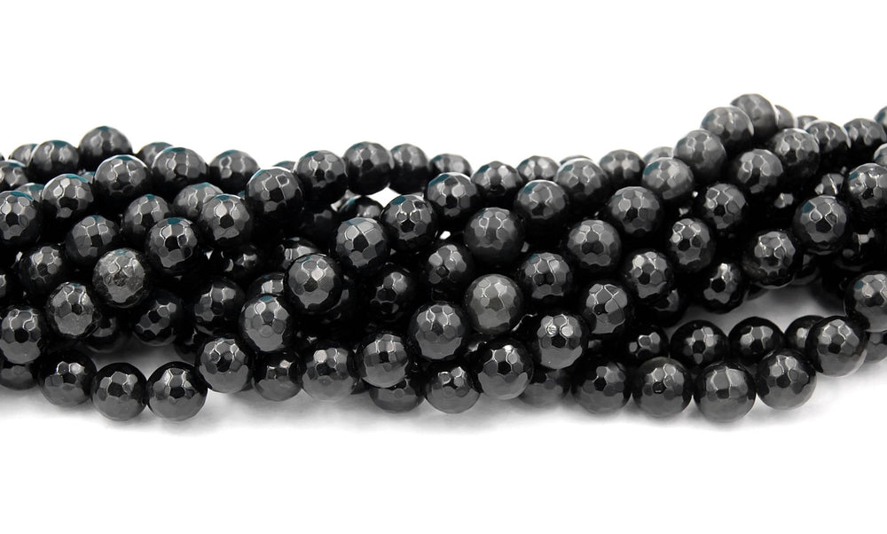 Black Obsidian (natural), faceted 8mm round-15 inch strand