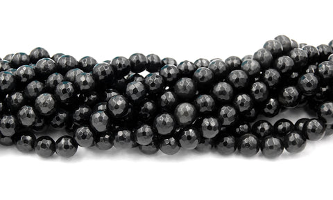 Black Obsidian (natural), faceted 8mm round-15 inch strand
