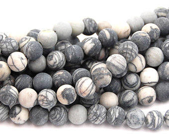 Matte Black Silk Stone 4mm, 6mm, 8mm, 10mm, 12mm in Black and Gray -15.5 inch strand