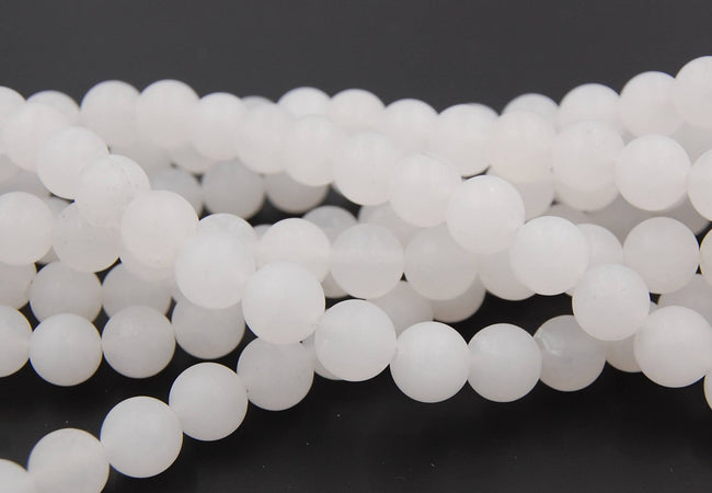 Matte White Jade Round Beads, 15-16 inch strand Main Image