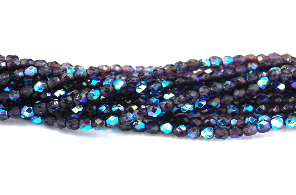 Tanzanite Purple AB Crystal Czech Glass Bead 4mm Round - 50 Pc