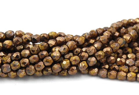 Opaque Yellow Bronze Picasso Czech Glass Bead 4mm Round - 50 Pc
