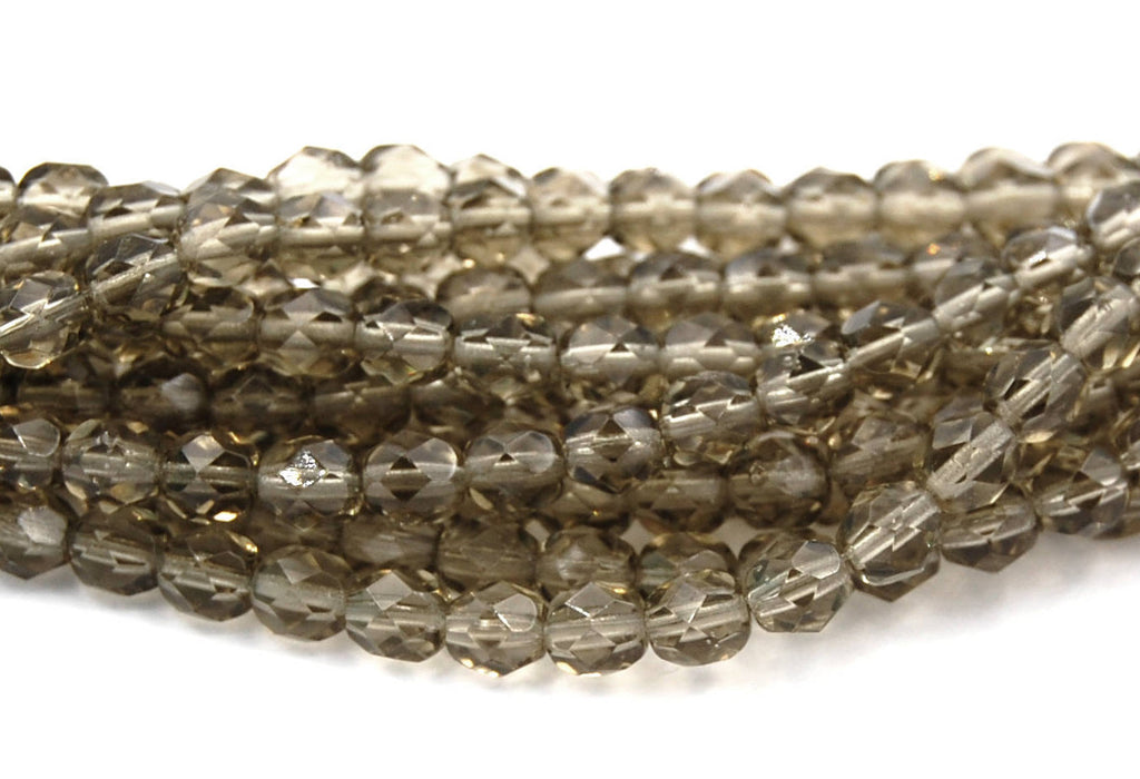 Czech Glass Beads, 6mm Faceted, Fire Polished in Black Diamond -25