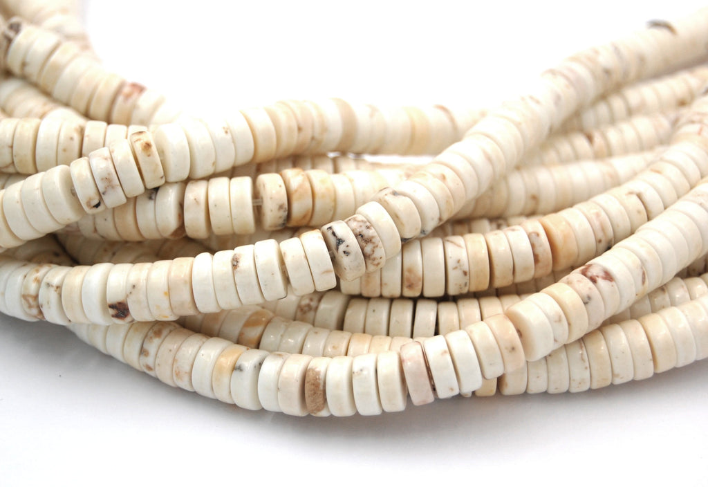 8x3mm Golden Matrix Creamy White Magnesite Wheel Rondelle Beads -15.75 inch strand