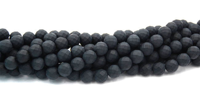 8mm Faceted Black Agate, Frosted Round Beads in Opaque Matte Finish -15 inch strand Main Image