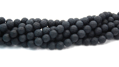 8mm Faceted Black Agate, Frosted Round Beads in Opaque Matte Finish -15 inch strand