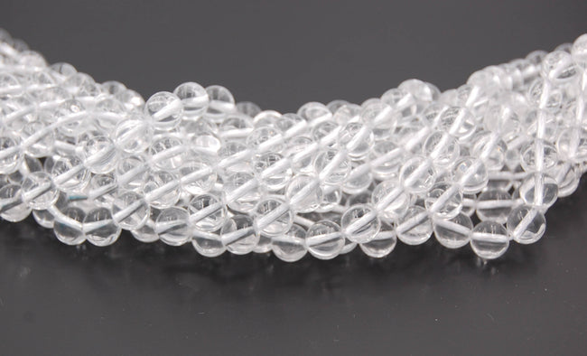8mm Natural Clear Crystal Quartz (A grade) Round Beads  -15 inch strand Hover Image